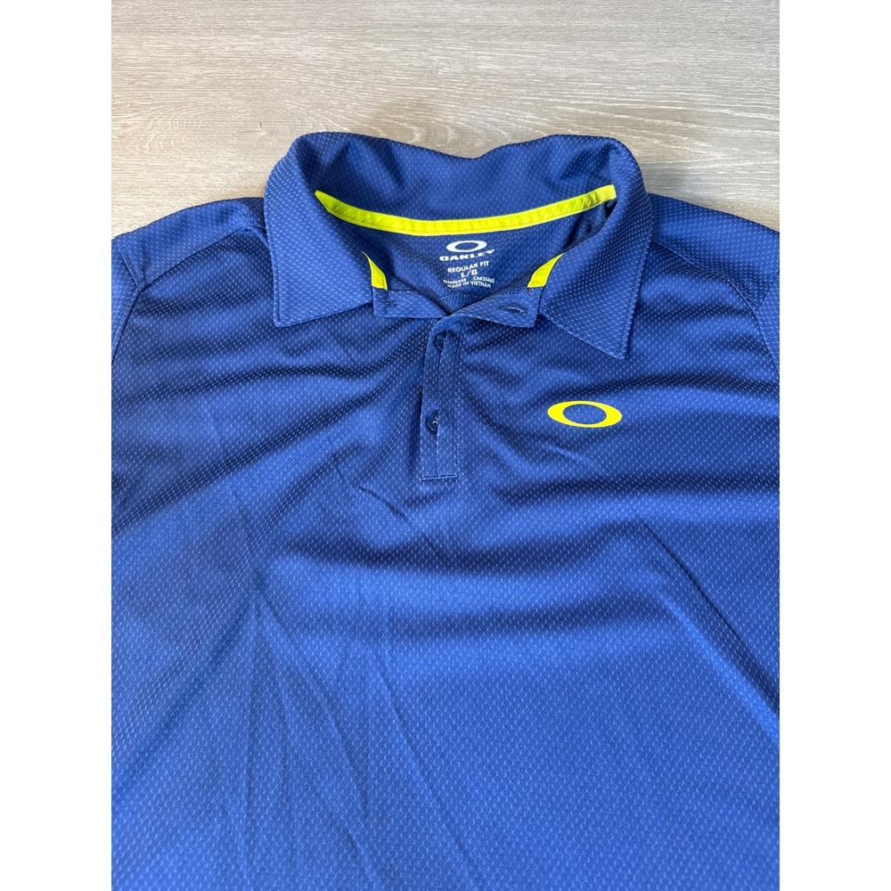 Oakley Mens Regular Fit Polo Shirt Navy Blue Neon Yellow Athletic Golf Large